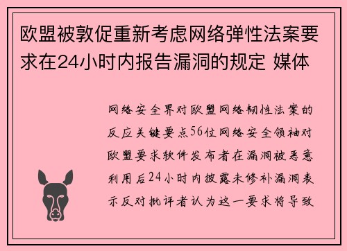欧盟被敦促重新考虑网络弹性法案要求在24小时内报告漏洞的规定 媒体
