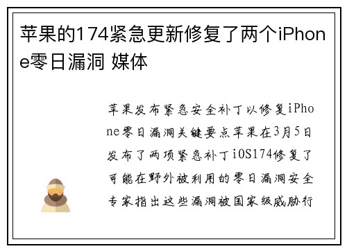 苹果的174紧急更新修复了两个iPhone零日漏洞 媒体