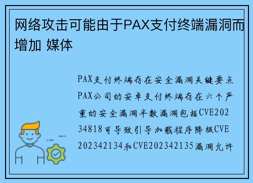网络攻击可能由于PAX支付终端漏洞而增加 媒体