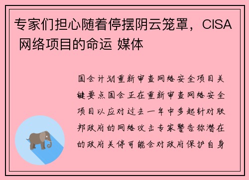 专家们担心随着停摆阴云笼罩，CISA 网络项目的命运 媒体